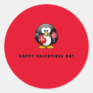 Cute Happy Valentines Day Penguin Bird Ronde Sticker