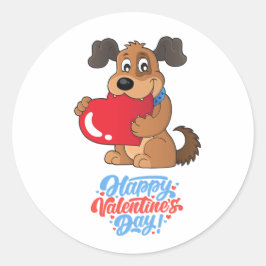 Cute Happy Valentine's Day Puppy Ronde Sticker