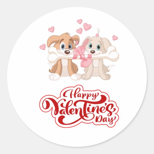 Cute Happy Valentine's Day Puppy Ronde Sticker (Voorkant)
