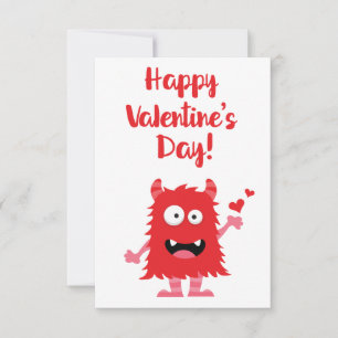 Cute Happy Valentine's Day Red Cartoon Monster Notitiekaartje
