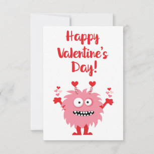 Cute Happy Valentine's Day Roze Cartoon Monster Notitiekaartje
