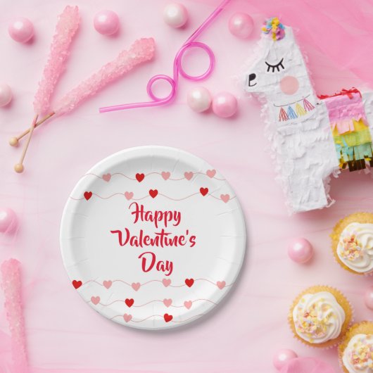 Cute Happy Valentines Day String Harten Rood Roze Papieren Bordje (Feest)