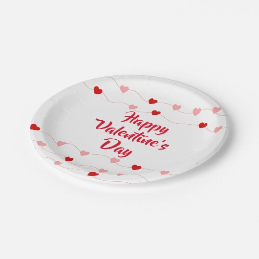 Cute Happy Valentines Day String Harten Rood Roze Papieren Bordje (Gekanteld)