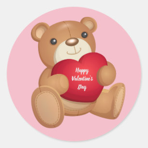 Cute Happy Valentine's Day Teddy Bear Ronde Sticker