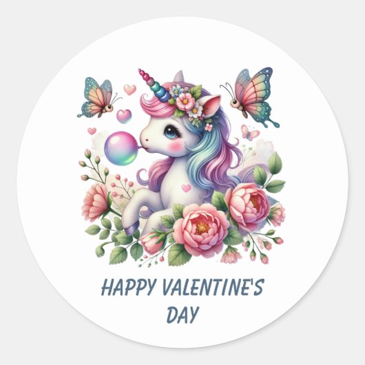 Cute Happy Valentine's Day unicorn  Ronde Sticker (Voorkant)