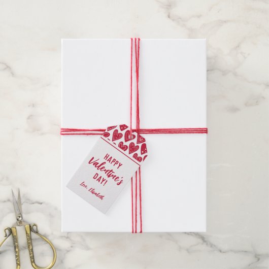 Cute Happy Valentines Red Hearts Cadeaulabel (Met Touw)