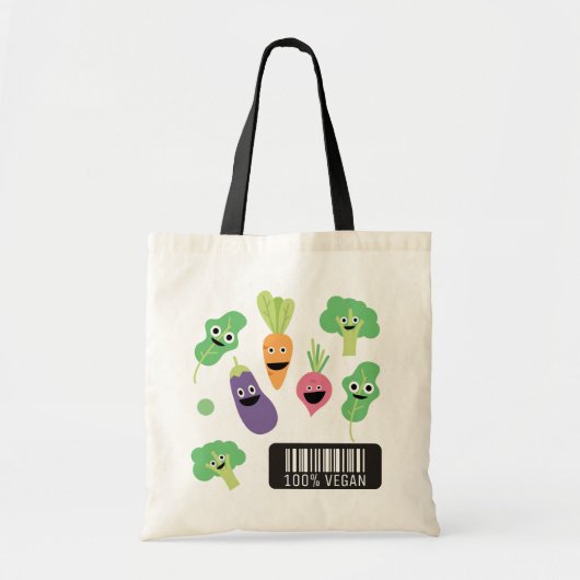 Cute Happy Vegetables 100% Vegan Tote Bag (Voorkant)