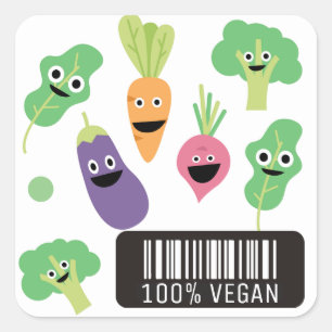 Cute Happy Vegetables 100% Vegan Vierkante Sticker