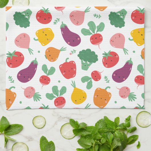 Cute happy veggies theedoek (Gevouwen)