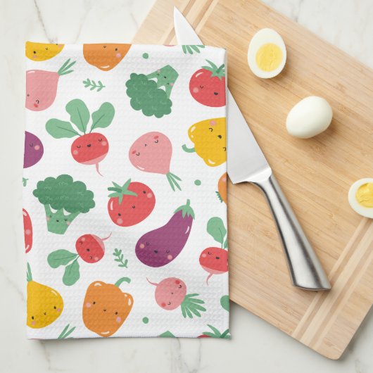 Cute happy veggies theedoek (Quarter Fold)