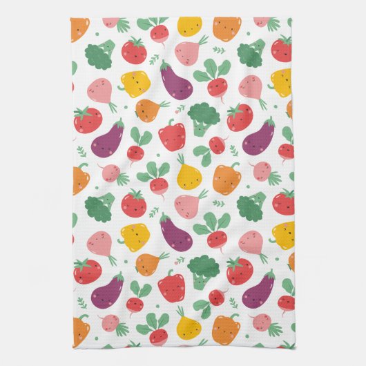 Cute happy veggies theedoek (Verticaal)