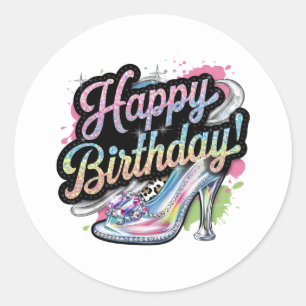 Cute Happy Verjaardag woordkunst dames Ronde Sticker