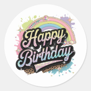 Cute Happy Verjaardag woordkunst dames Ronde Sticker