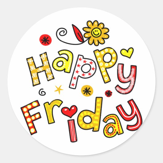 Cute Happy Vrijdag Week Greeting Text Expression Ronde Sticker (Voorkant)