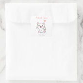 Cute Happy White Cat met hartballon Dank je Vierkante Sticker (Tas)