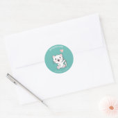 Cute Happy White Cat met Heart Balloon Homemade Ronde Sticker (Envelop)