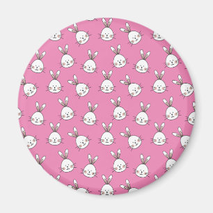 Cute Happy White Paaster Bunny op Roze Magneet