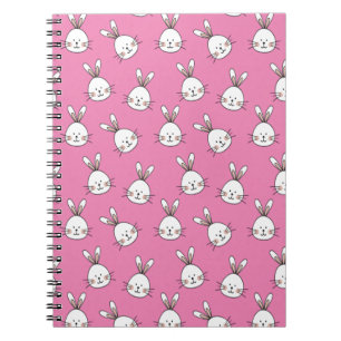 Cute Happy White Paaster Bunny op Roze Notitieboek