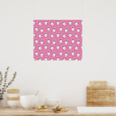 Cute Happy White Paaster Bunny op Roze Poster (Keuken)