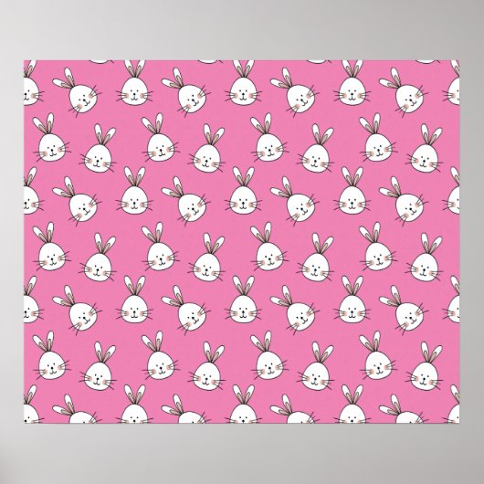 Cute Happy White Paaster Bunny op Roze Poster (Voorkant)