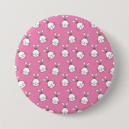 Cute Happy White Paaster Bunny op Roze Ronde Button 7,6 Cm (Voorkant)