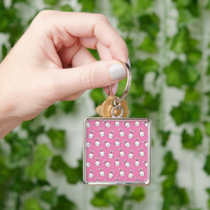 Cute Happy White Paaster Bunny op Roze Sleutelhanger