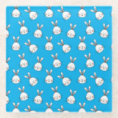 Cute Happy White Paaster Bunny Pattern Glazen Onderzetter (Voorkant)