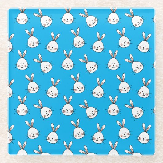 Cute Happy White Paaster Bunny Pattern Glazen Onderzetter (Voorkant)