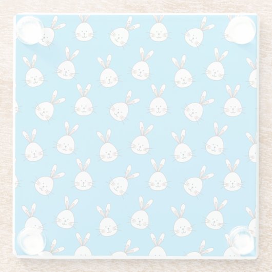 Cute Happy White Paaster Bunny Pattern Glazen Onderzetter (Achterkant)
