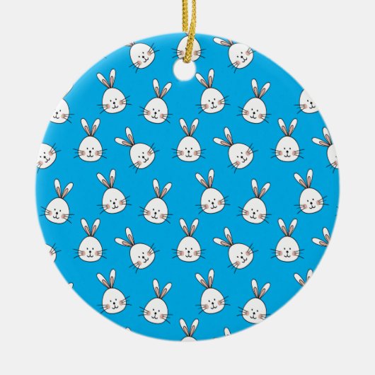 Cute Happy White Paaster Bunny Pattern Keramisch Ornament (Voorkant)