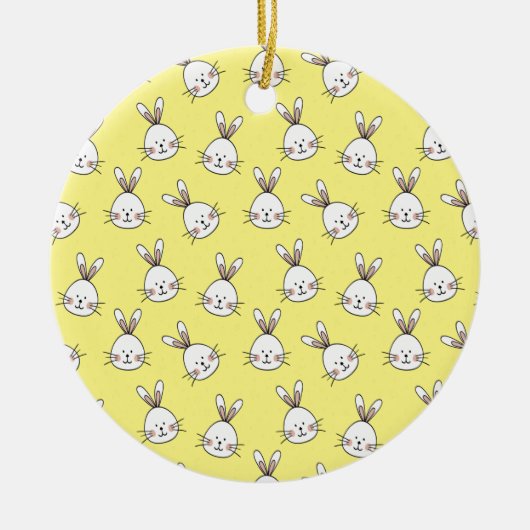 Cute Happy White Paaster Bunny Pattern Keramisch Ornament (Voorkant)