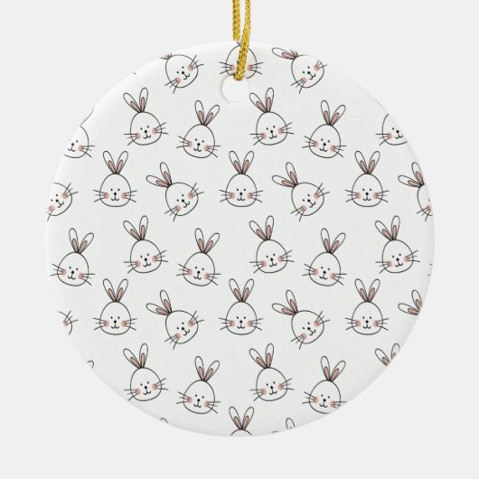 Cute Happy White Paaster Bunny Pattern Keramisch Ornament (Voorkant)