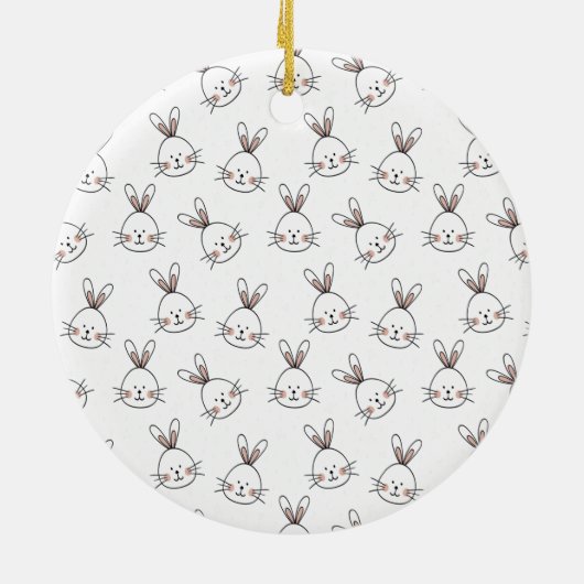 Cute Happy White Paaster Bunny Pattern Keramisch Ornament (Achterkant)
