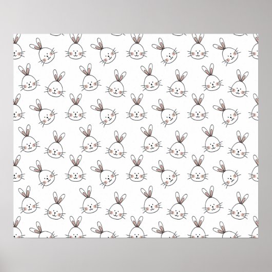 Cute Happy White Paaster Bunny Pattern Poster (Voorkant)