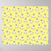 Cute Happy White Paaster Bunny Pattern Poster (Voorkant)