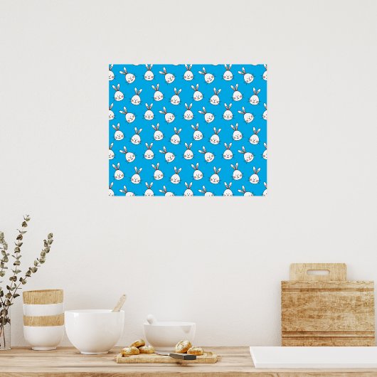 Cute Happy White Paaster Bunny Pattern Poster (Keuken)