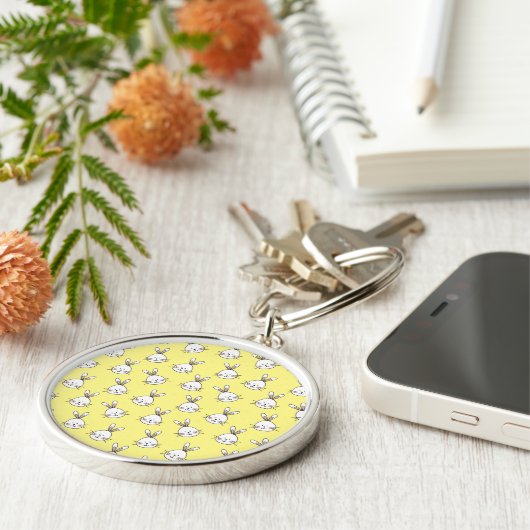 Cute Happy White Paaster Bunny Pattern Sleutelhanger (Zijkant)