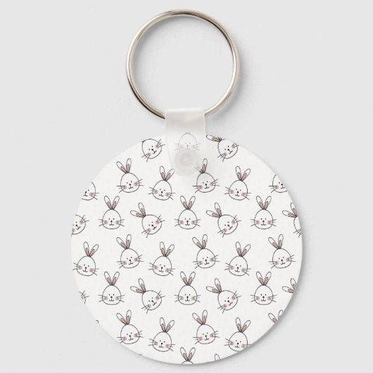 Cute Happy White Paaster Bunny Pattern Sleutelhanger (Voorkant)