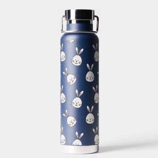 Cute Happy White Paaster Bunny Pattern Waterfles (Achterkant)