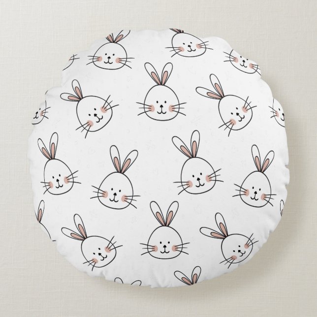 Cute Happy White Paaster Bunny Rond Kussen (Voorkant)