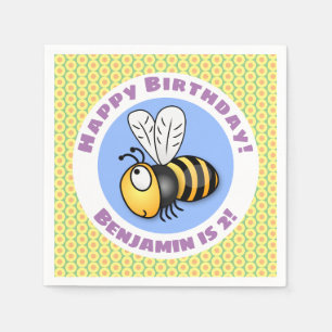 Cute happy yellow bee cartoon illustratie servet