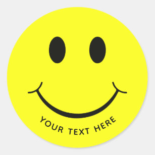 Cute Happy Yellow Face Voeg tekst toe   Onderkant Ronde Sticker