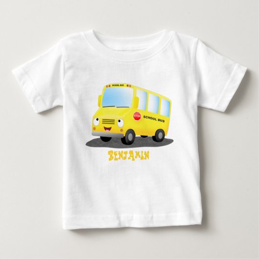 Cute happy yellow school bus cartoon (Voorkant)