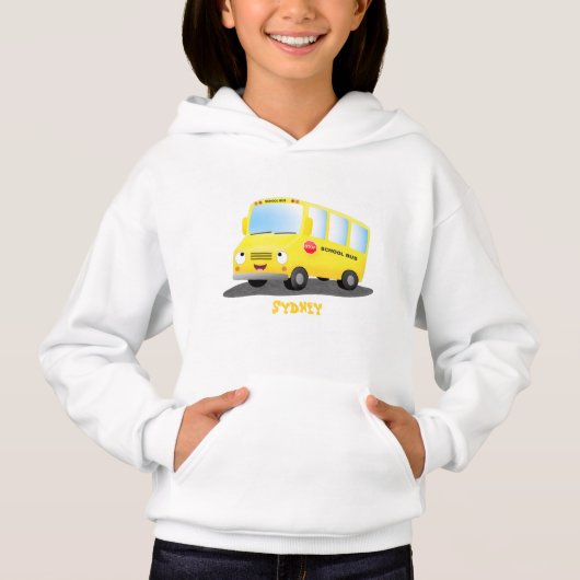 Cute happy yellow school bus cartoon (Voorkant)