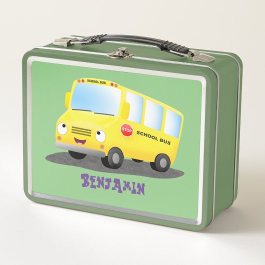 Cute happy yellow school bus cartoon (Voorkant)