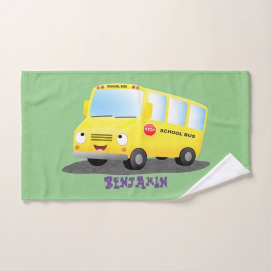 Cute happy yellow school bus cartoon bad handdoek (Handdoek)