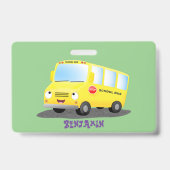 Cute happy yellow school bus cartoon badge (Achterkant)