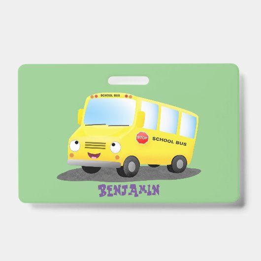 Cute happy yellow school bus cartoon badge (Voorzijde)