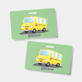Cute happy yellow school bus cartoon badge (Voor- en achterkant)