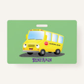Cute happy yellow school bus cartoon badge (Achterkant)
